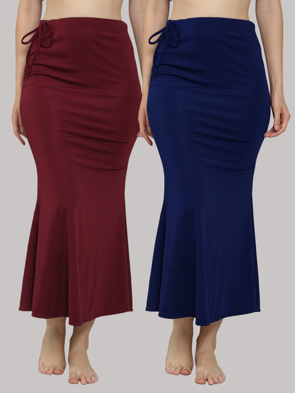 MEGASKA MEGASKA Women Lycra Seamless Fishcut Petticoat Skirt Saree Shapwear Combo (Pack of 2)_Wine_NavyBlue Saree Shapewears | High-Quality Activewear