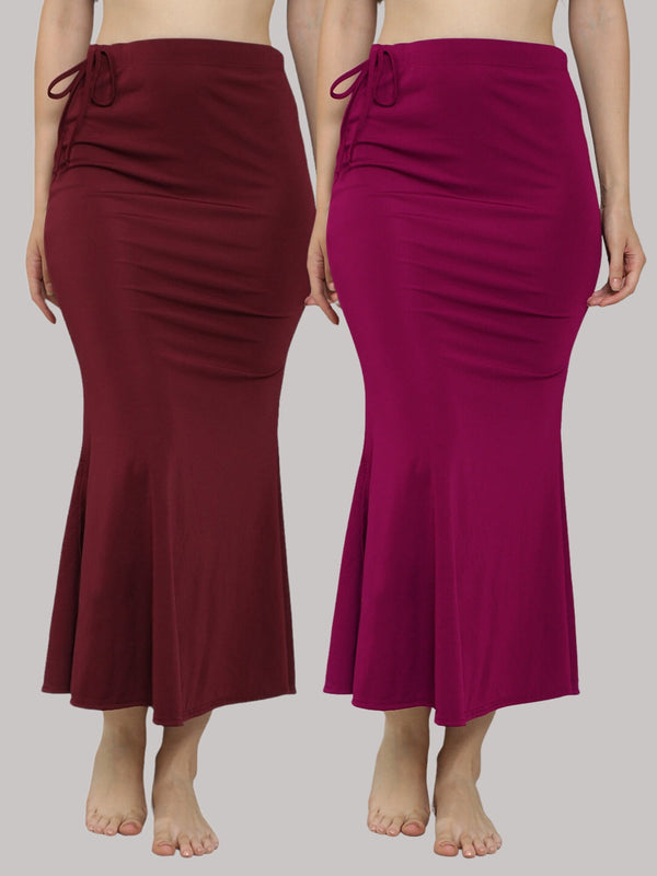 MEGASKA MEGASKA Women Lycra Seamless Fishcut Petticoat Skirt Saree Shapwear Combo (Pack of 2)_Wine_Magenta Saree Shapewears | High-Quality Activewear