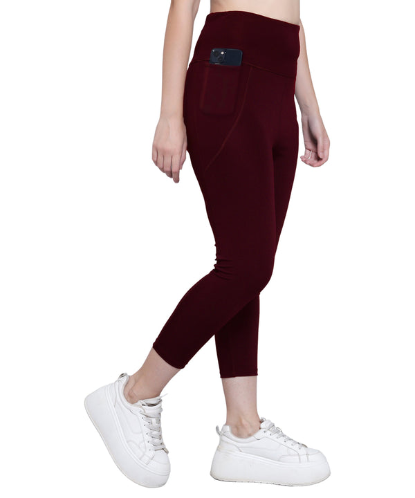 MEGASKA Megaska Dry Fit Active Gym Leggings with Pockets for Women, High Waisted Tummy Control Workout Yoga Track Pants_Wine Yoga Pants | High-Quality Activewear