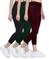 Dry Fit Active Gym Leggings with Pockets  High Waisted Tummy Control For Yoga And Sports (Pack of 3)