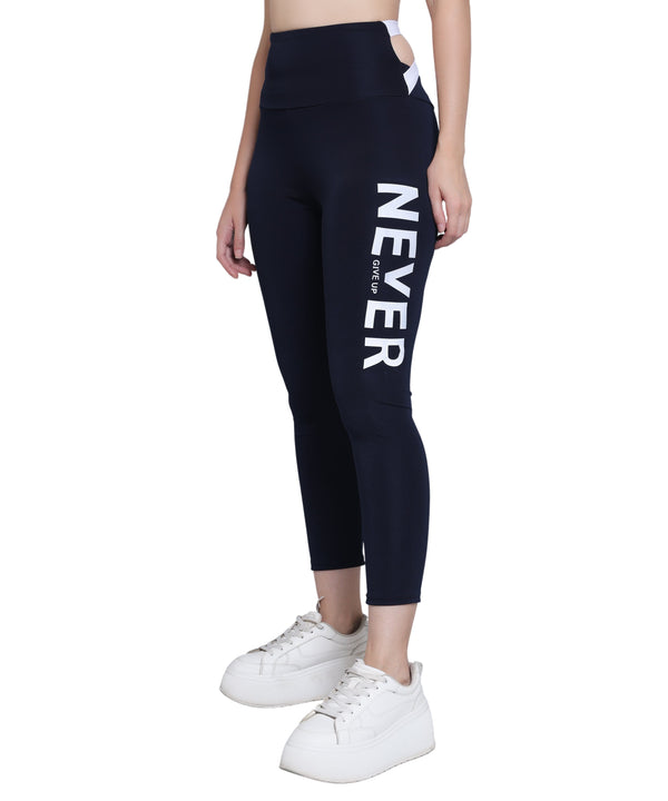 MEGASKA Megaska Dry Fit Color Block Athletics Workout Yoga track Pants for Women_NavyWhite Yoga Pants | High-Quality Activewear