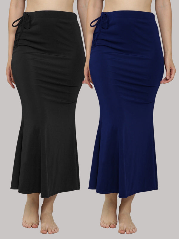 MEGASKA MEGASKA Women Lycra Seamless Fishcut Petticoat Skirt Saree Shapwear Combo (Pack of 2)_Black_NavyBlue Saree Shapewears | High-Quality Activewear
