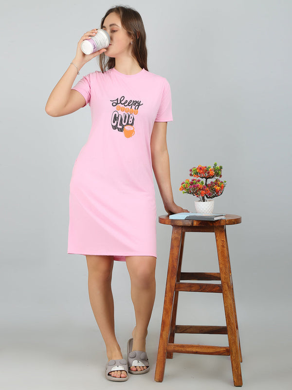 MEGASKA MEGASKA Women's Cotton Printed Long Sleep Tee_LightPink | High-Quality Activewear