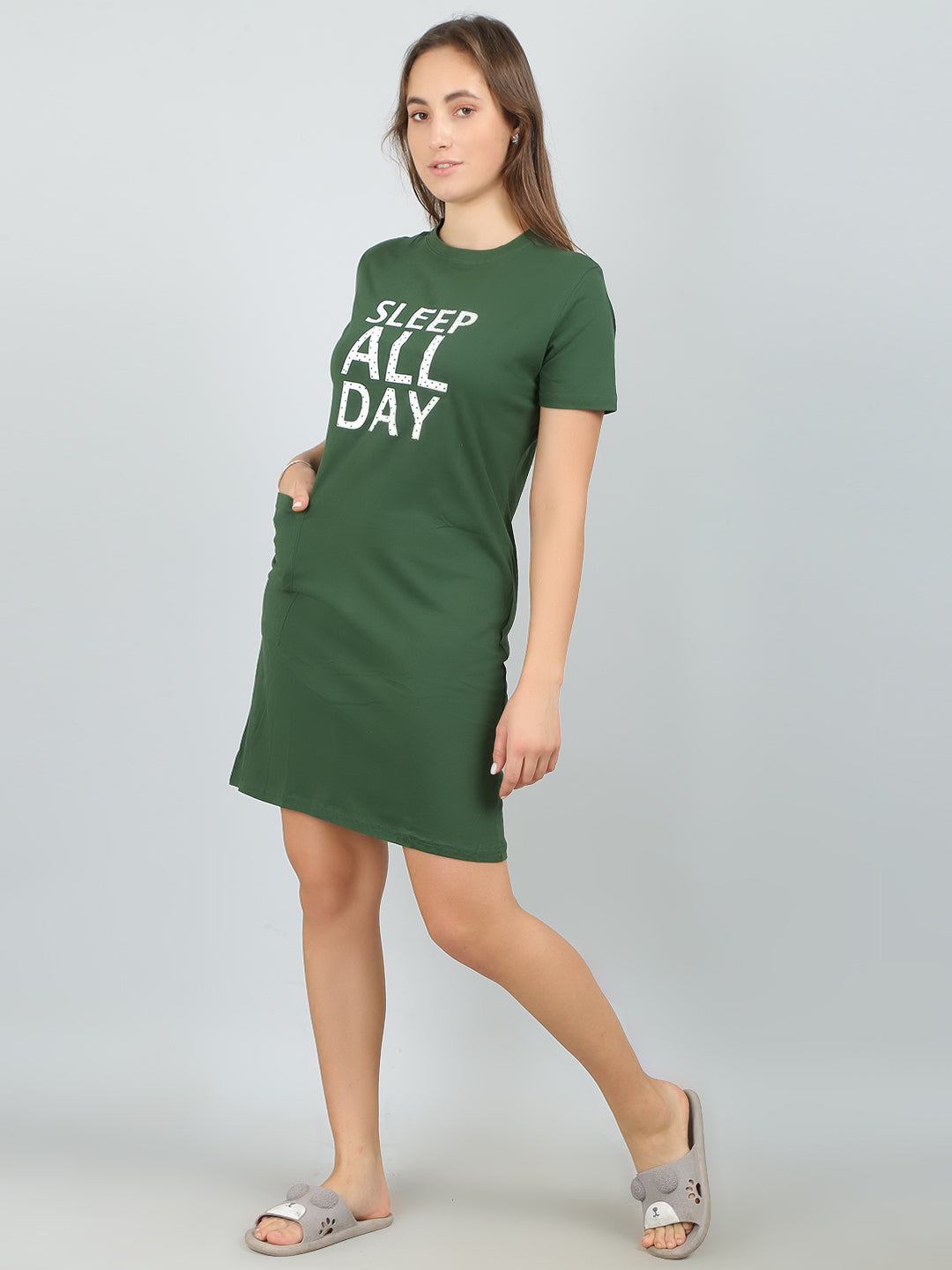 MEGASKA Women's Cotton Printed Long Sleep Tee_DarkGreen