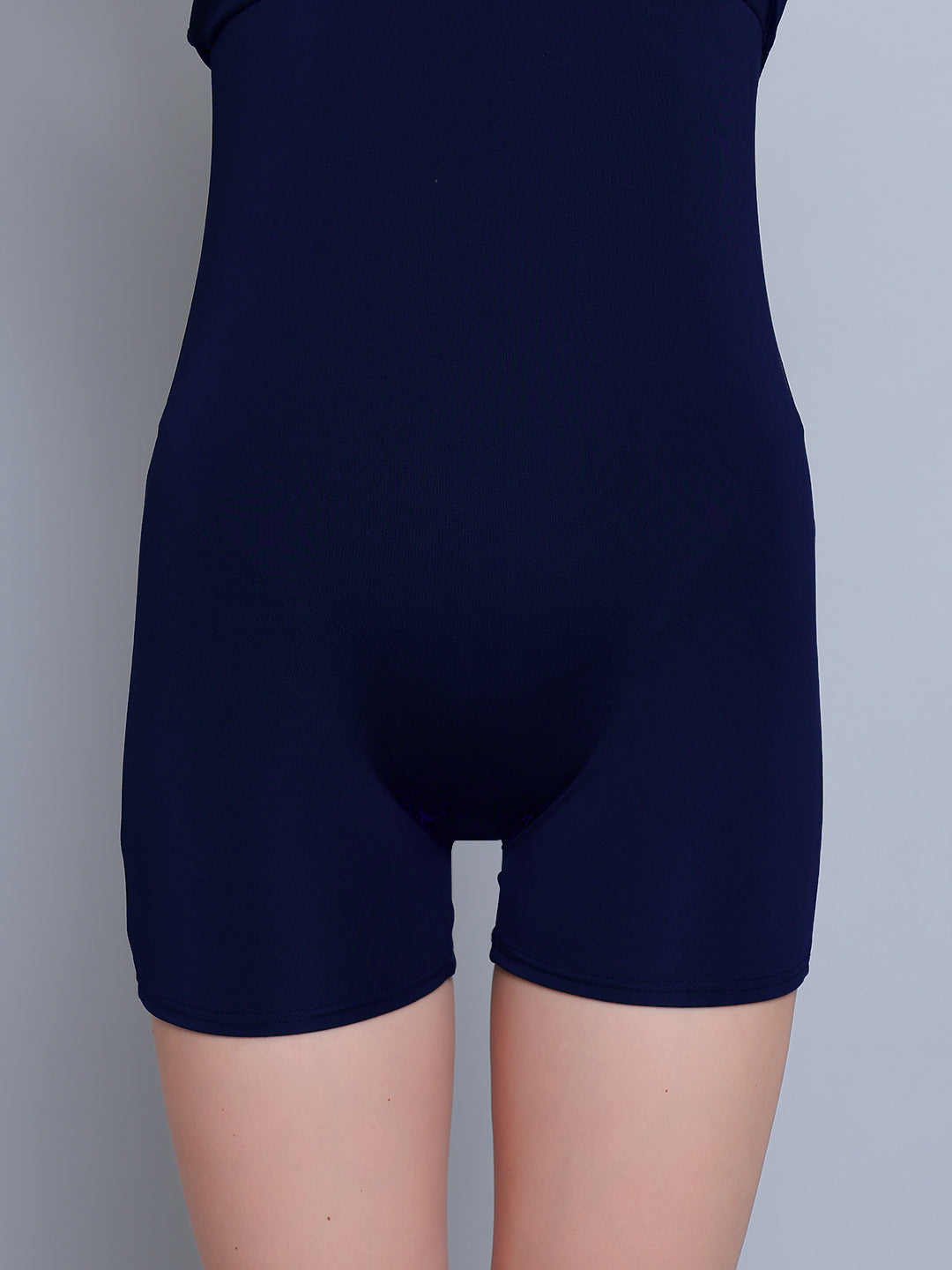 Megaska Lycra Frock Style Short Attached Padded One Piece Swimming Costume_NavyBlue