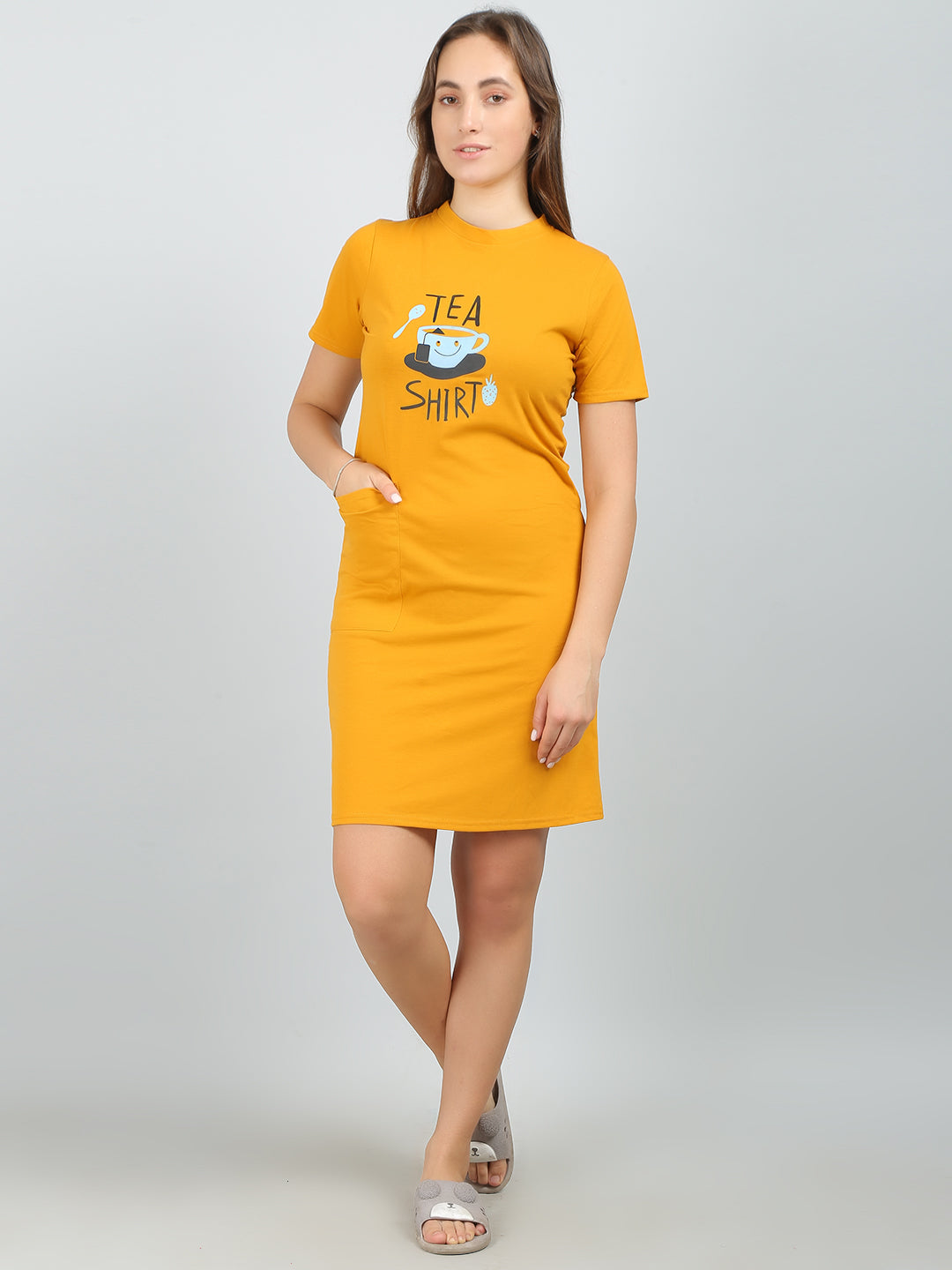 MEGASKA Women's Cotton Printed Long Sleep Tee_Mustard