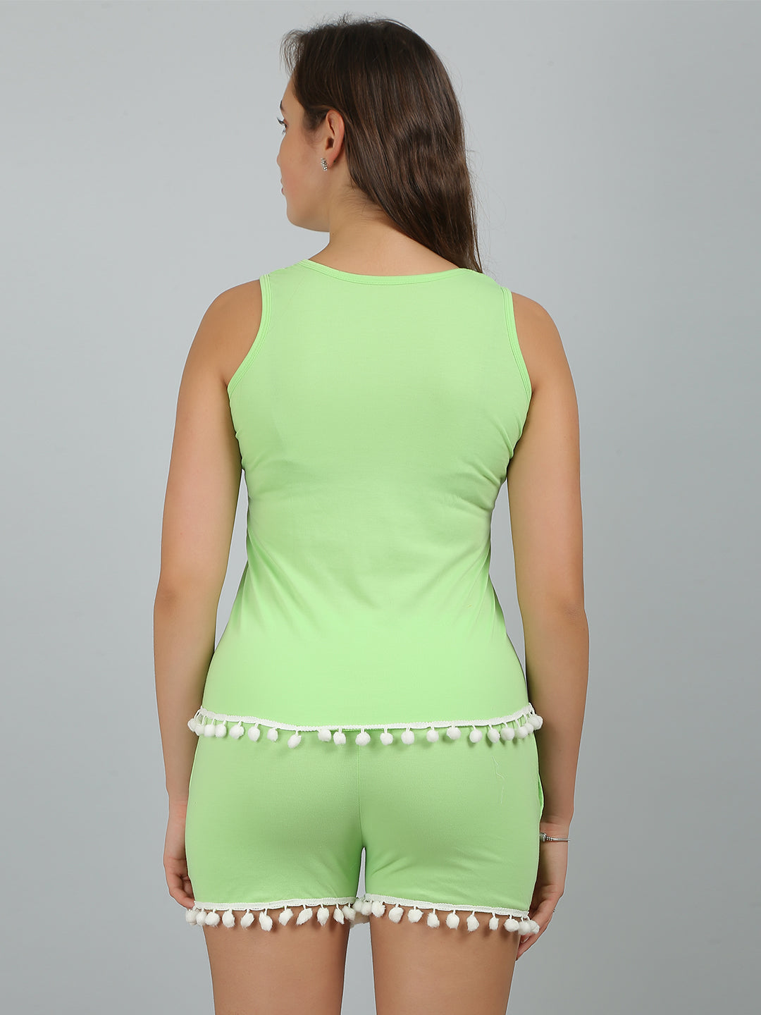 MEGASKA Women's Cotton Loungewear Top with Short Set_NeonGreen